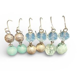 Set of 3 Pairs Blue, Aqua and Mist Green Earrings
